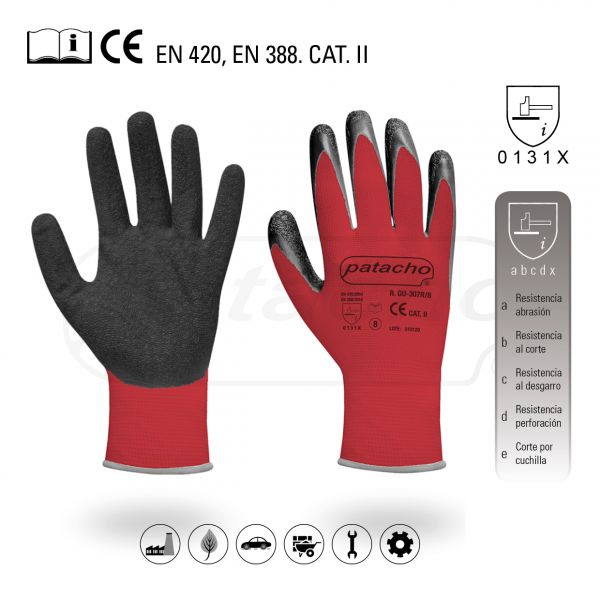 GUANTE ROJO NYLON Y LATEX RUGOSO T10