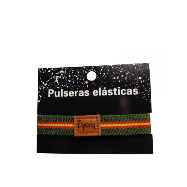 PULSERA ELASTICA C/CUERO ESPAÑA VERDE