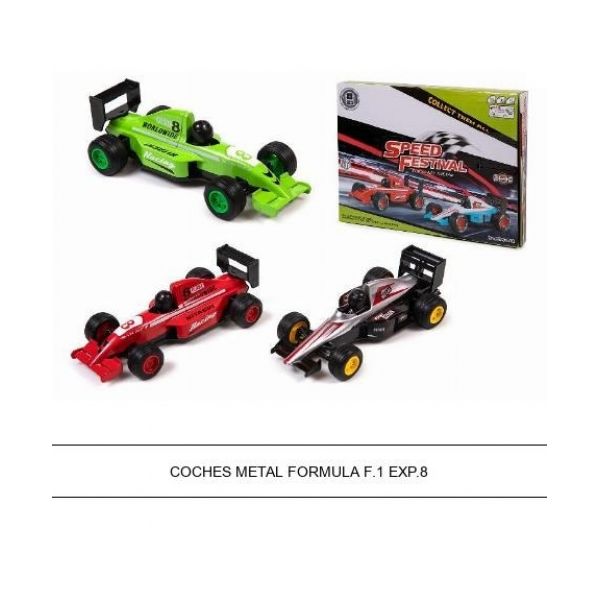 COCHE FORMULA 1 METAL 3/SURT EXP 8UDS