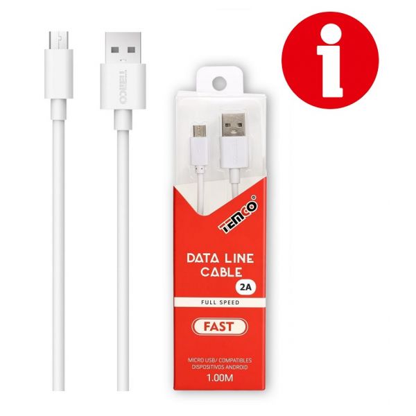 CABLE  DE TELEFONO 2.A 1M MICRO USB 5V BLANCO